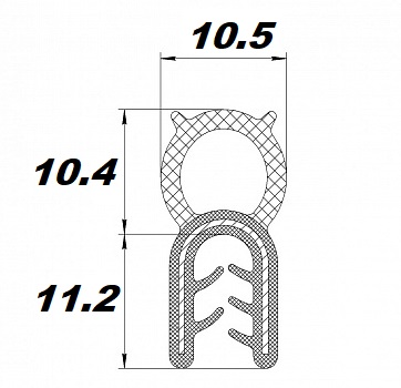 Уплотнитель самозажимной пазовый на металлическую кромку 10,5 х 21,6 мм