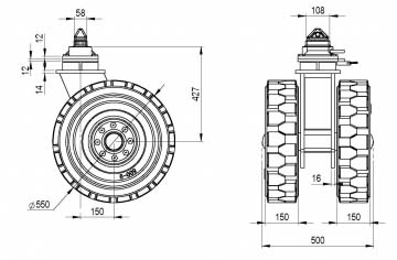 Колесо большегрузное протекторная резина СВЕРХМОЩНОЕ двойное, (для контейнеров) K88222-ISTD-SR