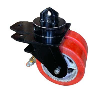 Колесо большегрузное полиуретановое 8000кг СВЕРХМОЩНОЕ Двойное с поворотной панелью, диаметр 300мм, шариковый подшипник (для контейнеров) K89122