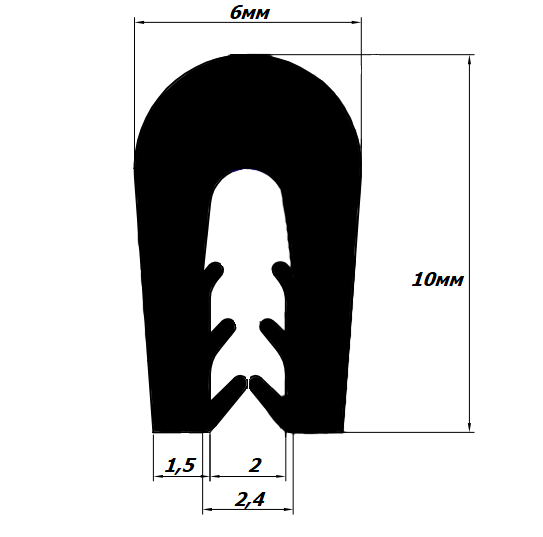 П-образный торцевой уплотнитель для окантовки поверхности толщиной 2мм