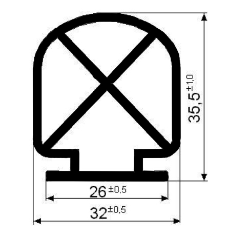 Уплотнитель ворот секционных  нижний 35х32  резиновый
