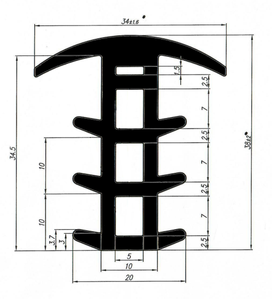 Уплотнитель модульных зданий 34х38х10 EPDM