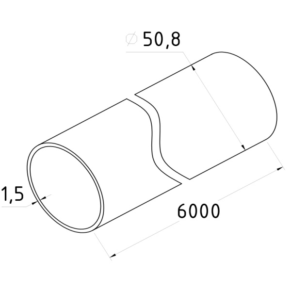 Труба для поручня круглая нержавеющая Ø50.8x1.5х6000 мм, полированная