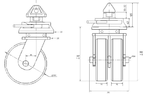 Колесная опора для морских контейнеров сдвоенная полиуретан